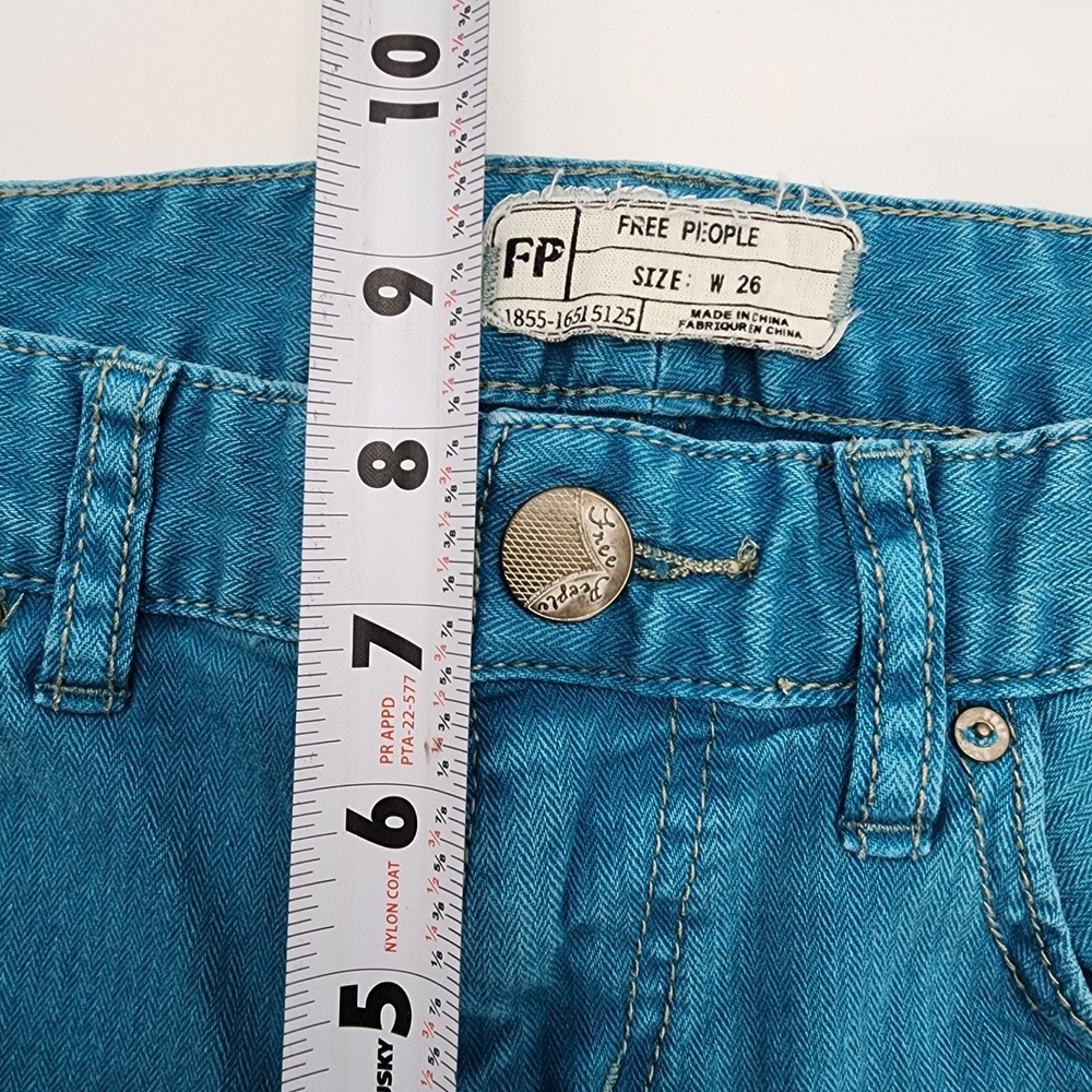 Free People Jeans Womens Tag 26 Measured SEE PHOTO Turquoise Blue‎ Stretch Denim - Picture 6 of 8